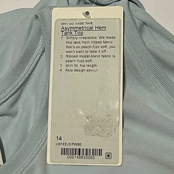NWT Lululemon Asymmetrical Tank Top Sleeveless Powder Blue - Picture 5 of 7
